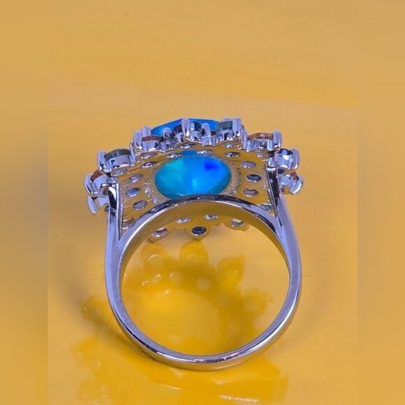 925 Sterling Silver Ring Sz 6.75 with Natural Blue Opal & Multi-Color Sapphire - Picture 7 of 11